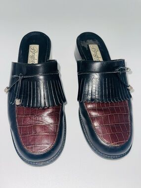 Brighton Black & Burgundy Leather Darma Kiltie Tassel Slip-On Loafers size 7